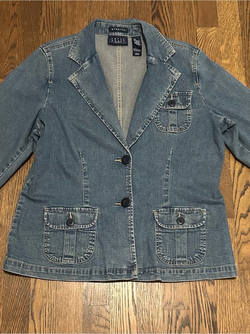 Denim Stretch Blazer  Jacket - Casual Blue pockets